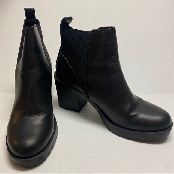 Black Pull-On Booties with Chunky Heel and Lug Soles - Women’s EUR 40/ US 9 - Picture 1 of 8